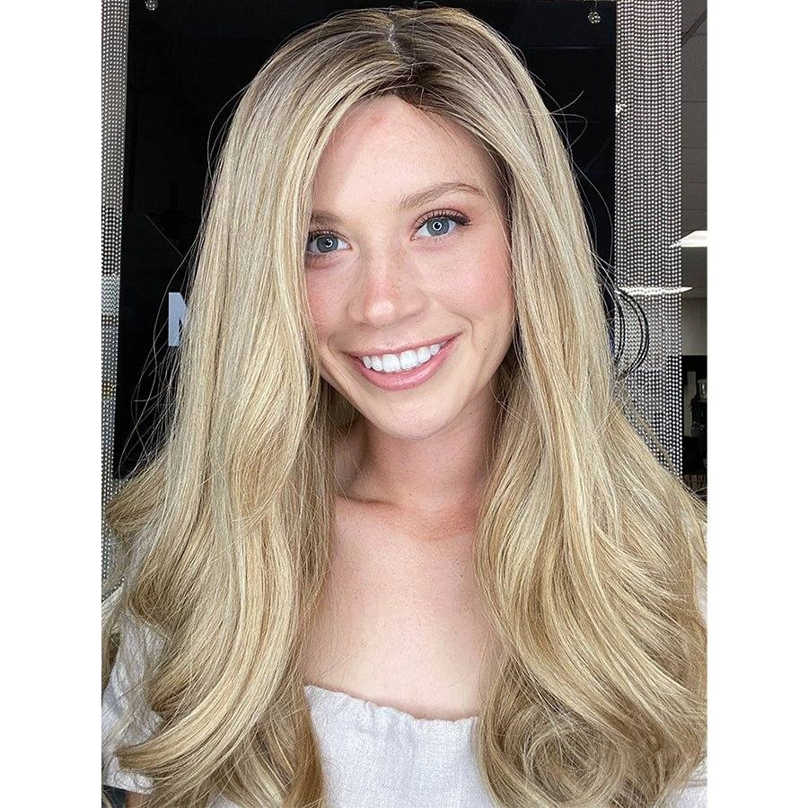 26" Ponytail Silk Top Wig Ash Blonde w/ Full Rooting