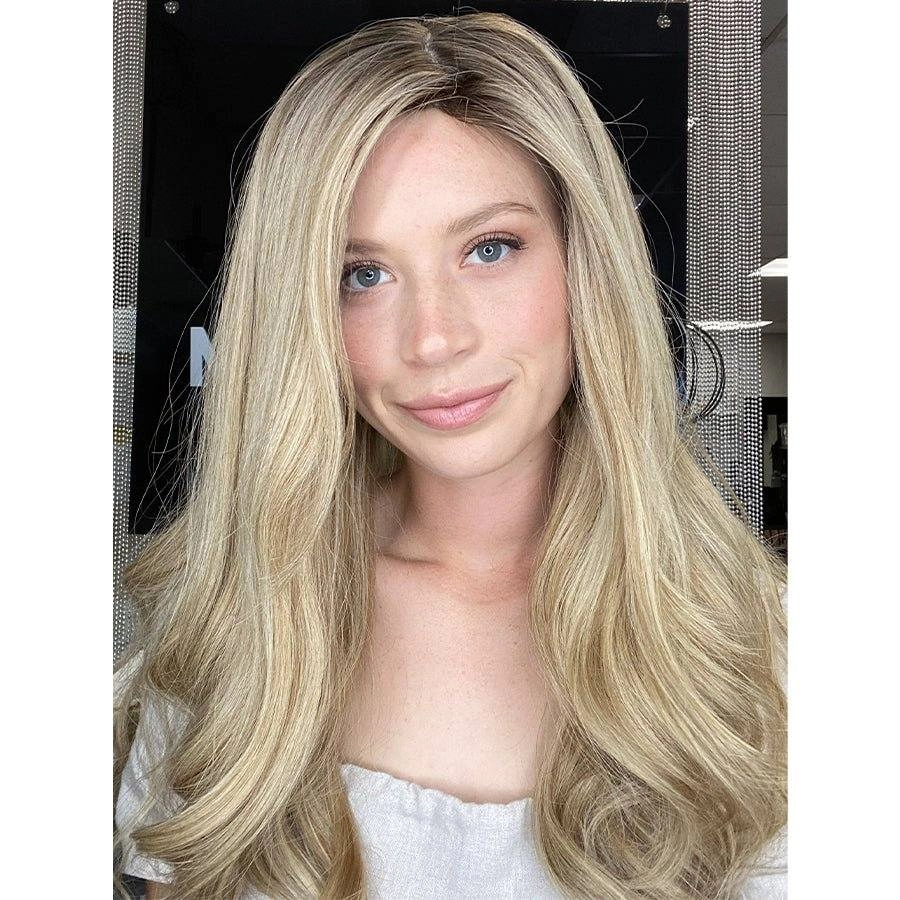 26" Ponytail Silk Top Wig Ash Blonde w/ Full Rooting