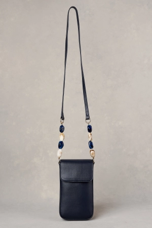 Beaded Strap Leather Phone Bag - Ink