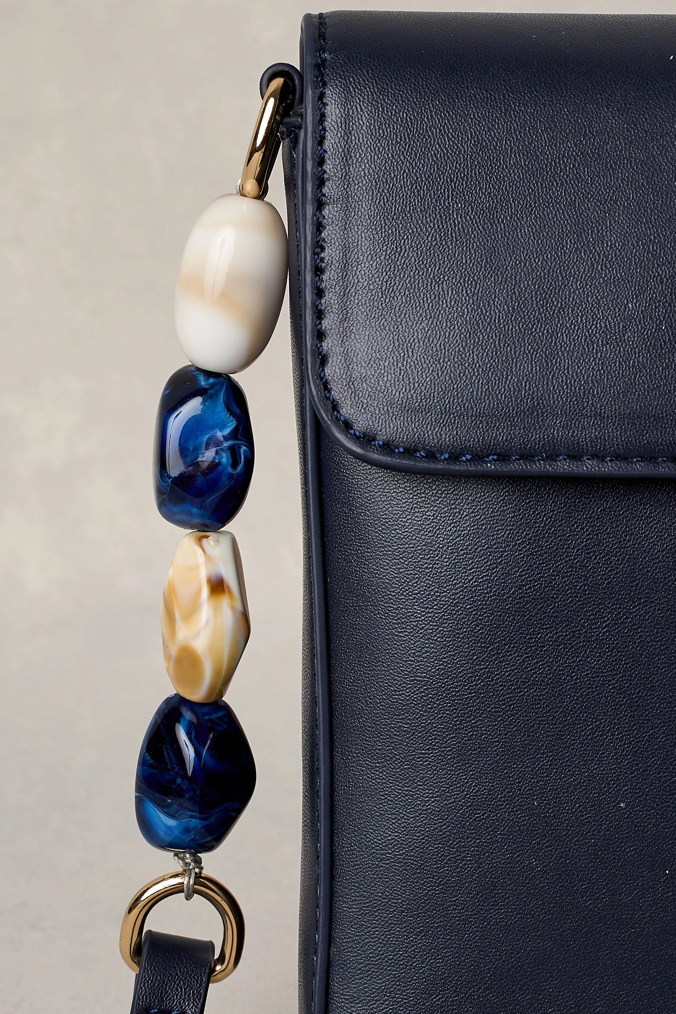 Beaded Strap Leather Phone Bag - Ink