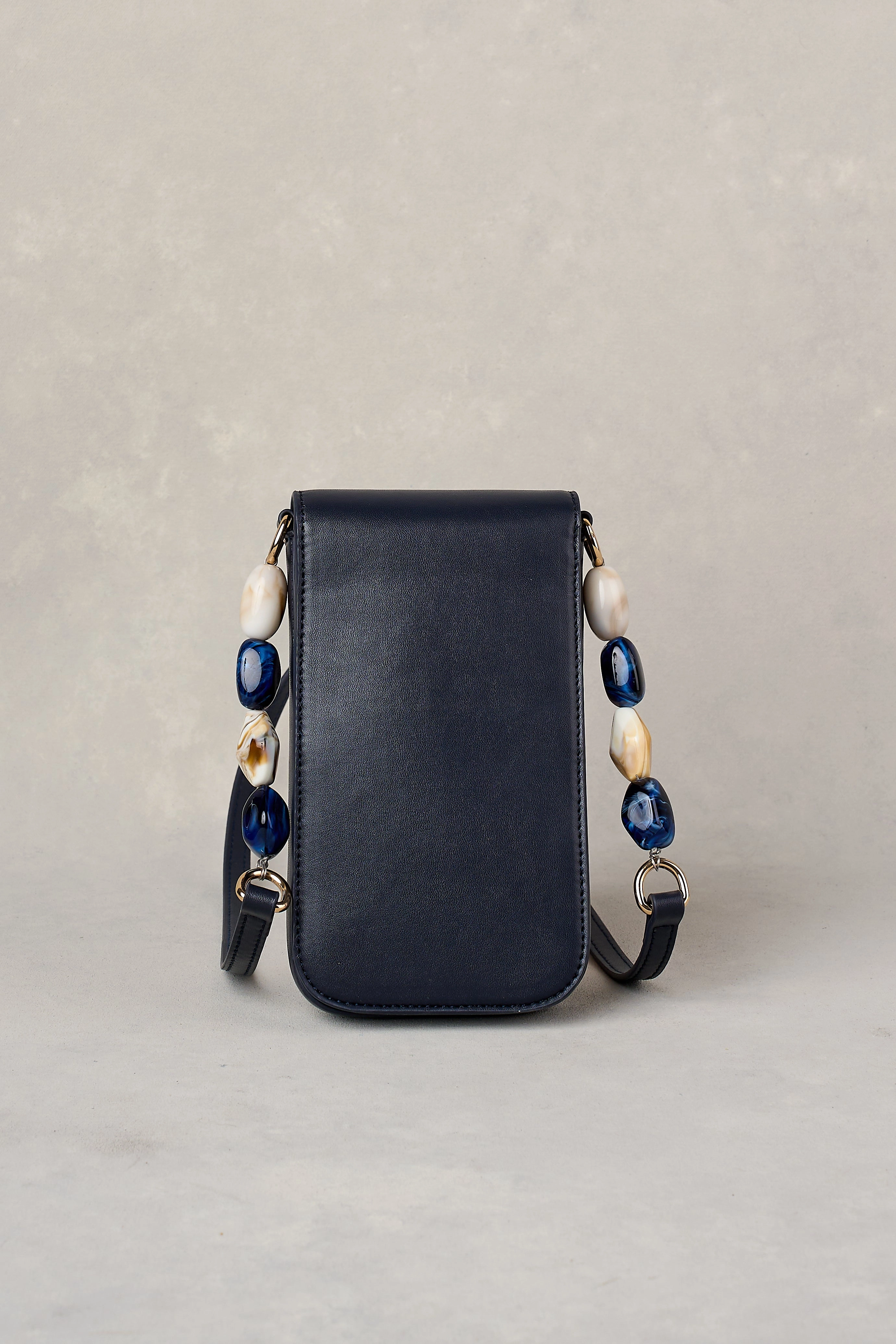 Beaded Strap Leather Phone Bag - Ink