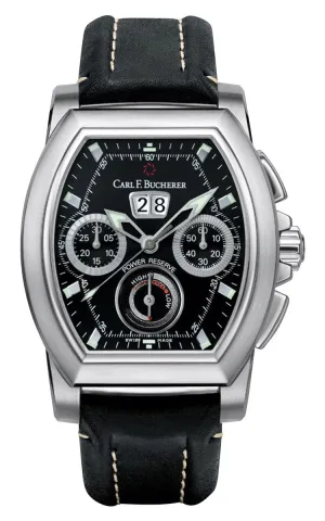 Carl F. Bucherer Patravi T-Graph Automatic Chronograph Stainless Steel Black Dial Black Leather Strap Date Power Reserve Mens Watch 00.10615.08.33.01