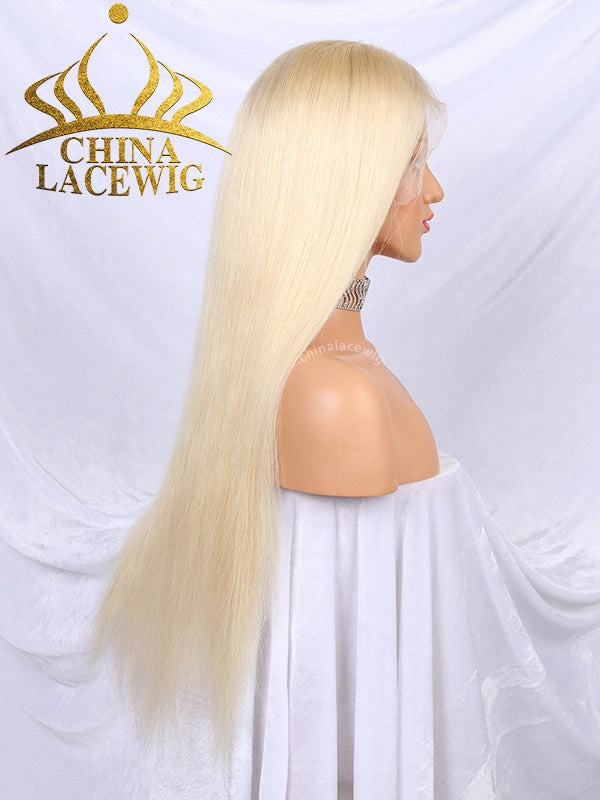 Chinalacewig Brazilian Hair #613 White Blonde Color Straight Glueless Lace Wigs CF017