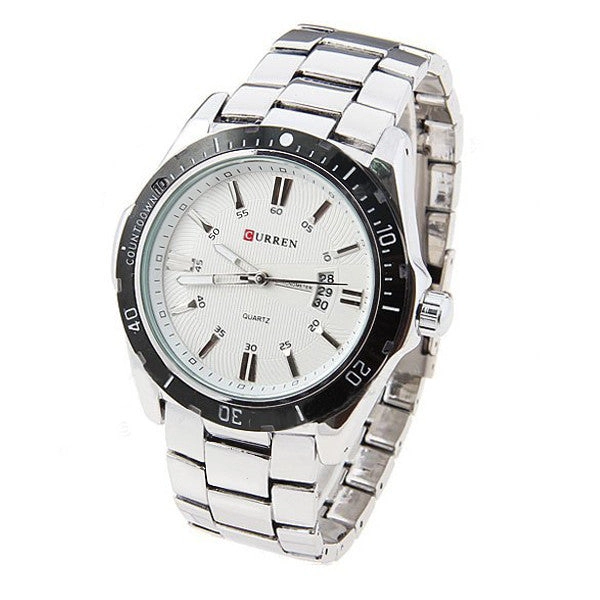 Curren Quartz Men's Stainless Steel Watch with Black Accent  (White 5.2cm Dial) - CUR095
