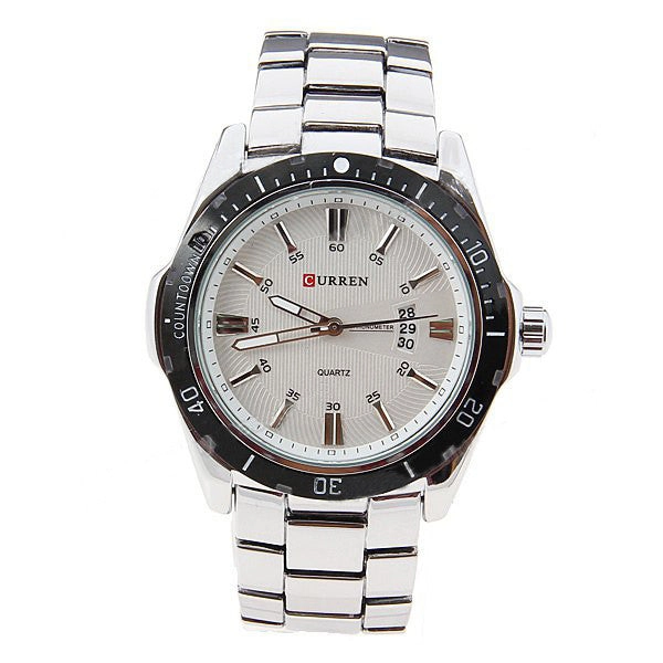 Curren Quartz Men's Stainless Steel Watch with Black Accent  (White 5.2cm Dial) - CUR095
