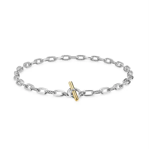 DY Madison Toggle Chain Necklace in Sterling Silver with 18K Yellow Gold, 18"