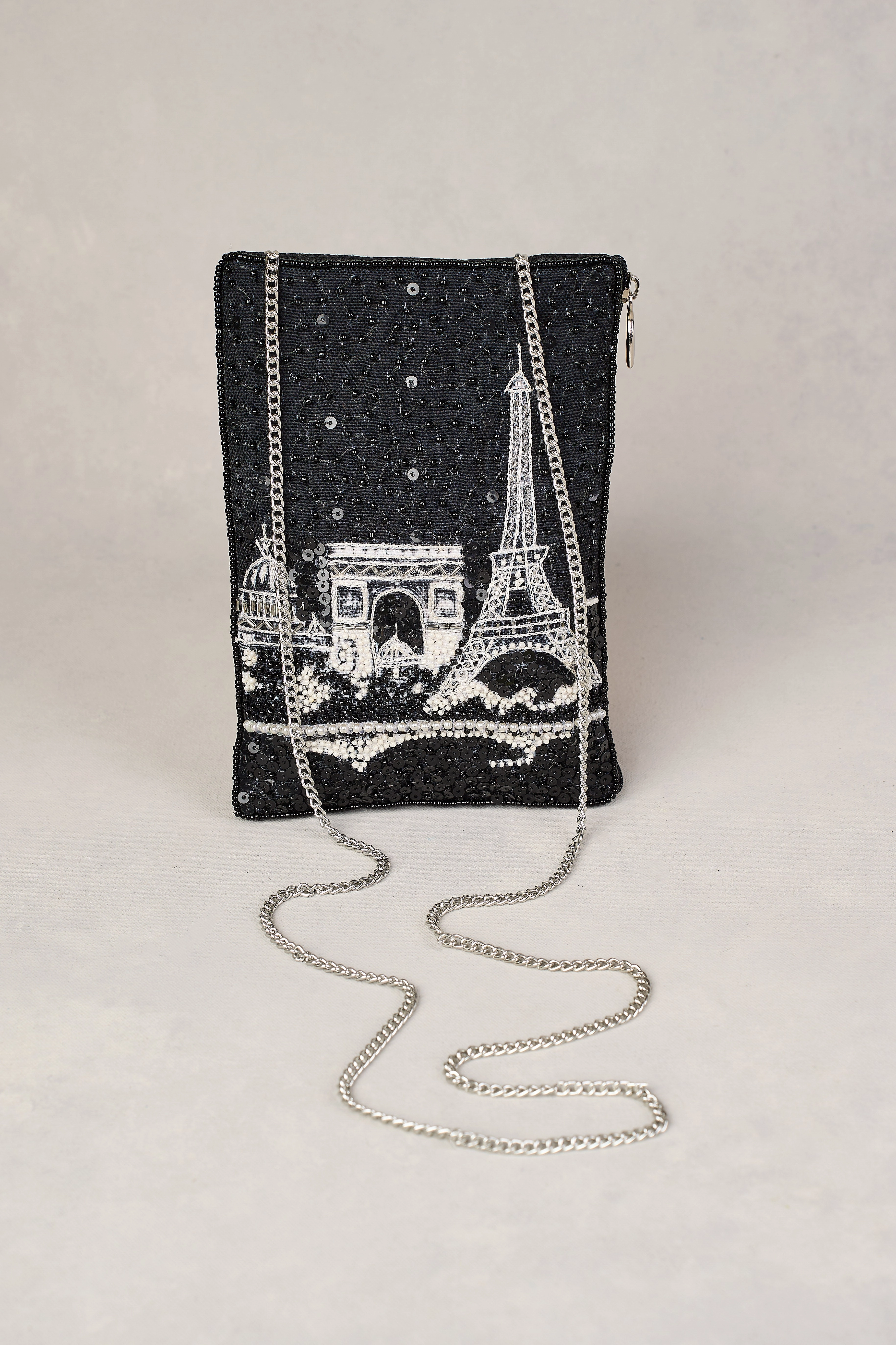Eiffel Border Cos Bag - Black & White
