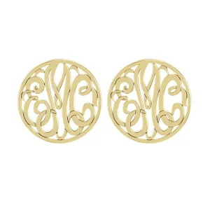 Fink's 20mm Classic Bordered Monogram Stud Earrings