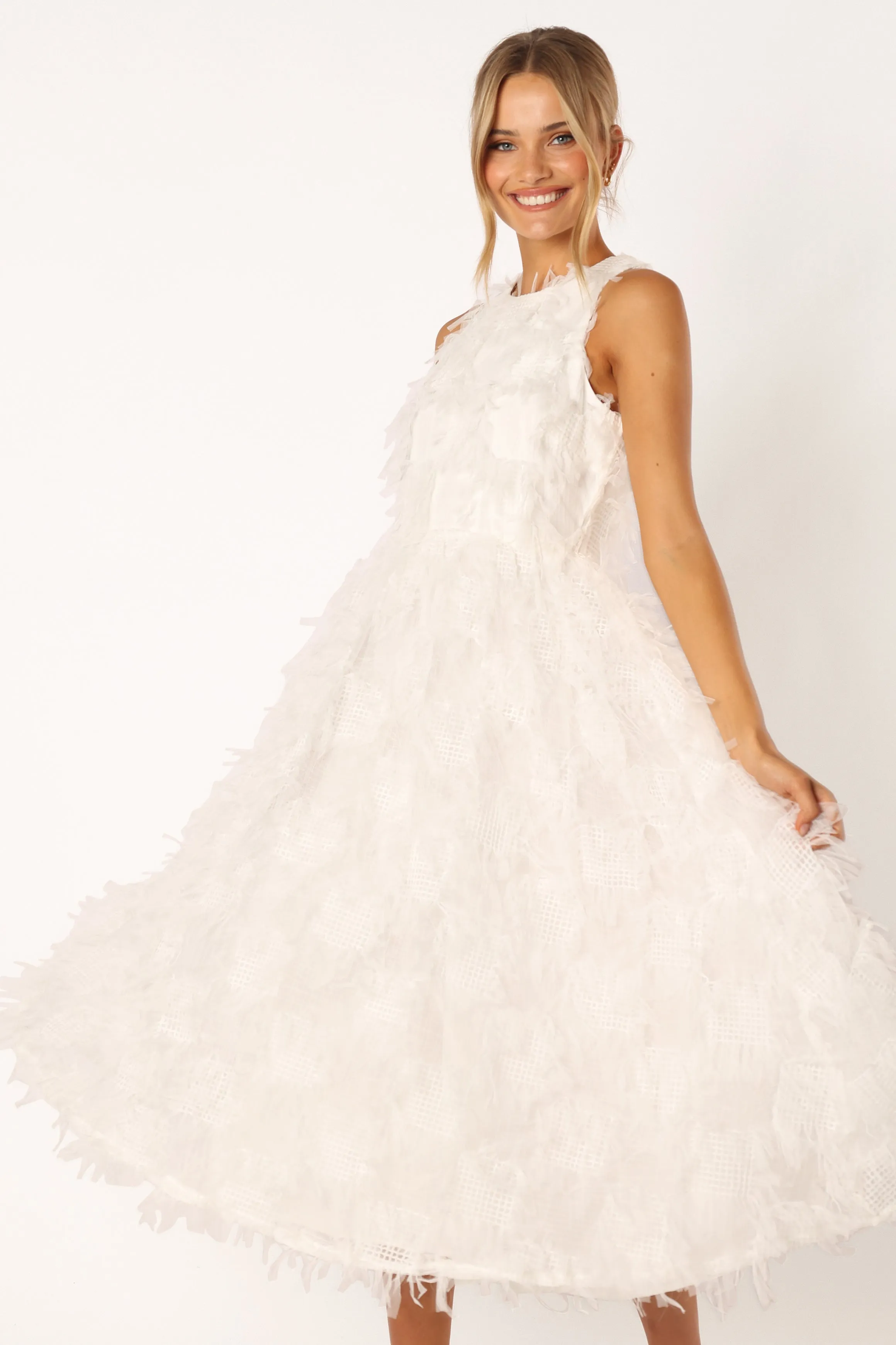 Florence Feathered Midi Dress - White