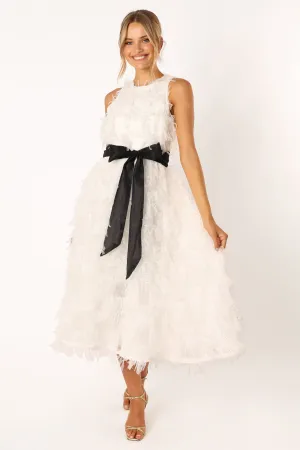 Florence Feathered Midi Dress - White