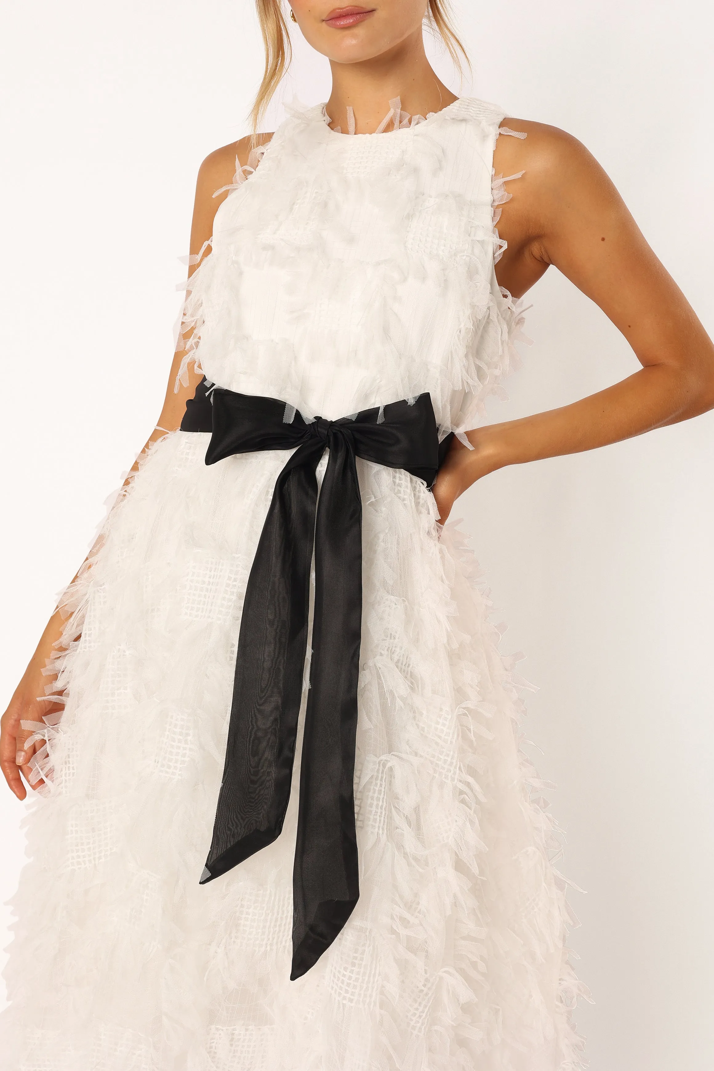 Florence Feathered Midi Dress - White