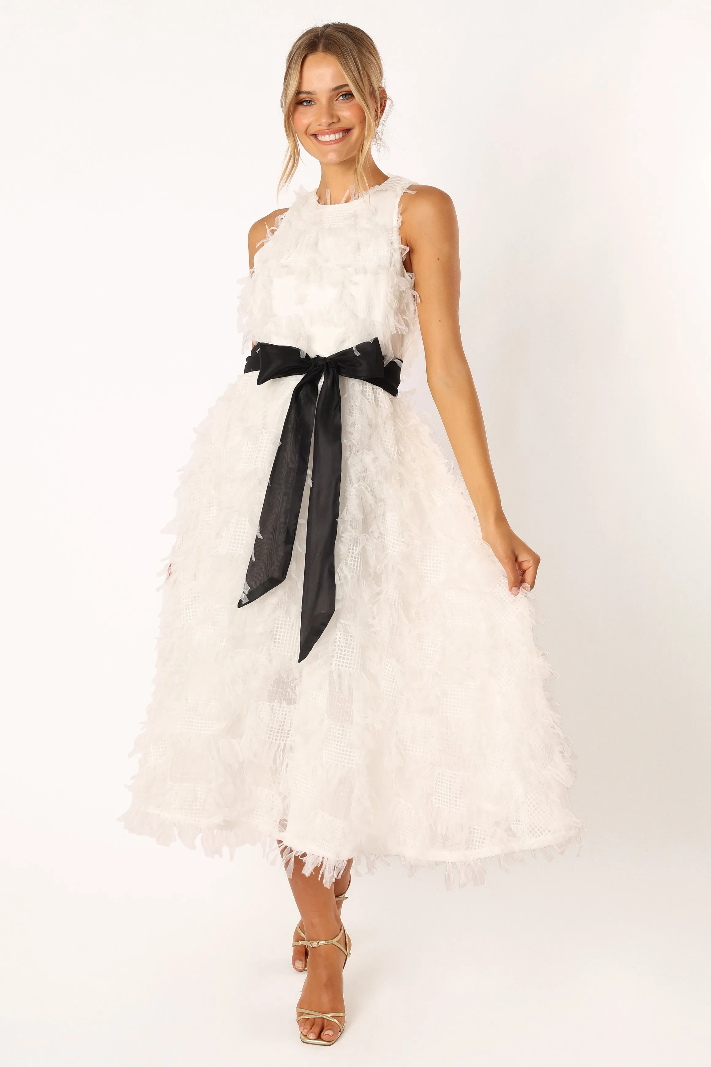 Florence Feathered Midi Dress - White