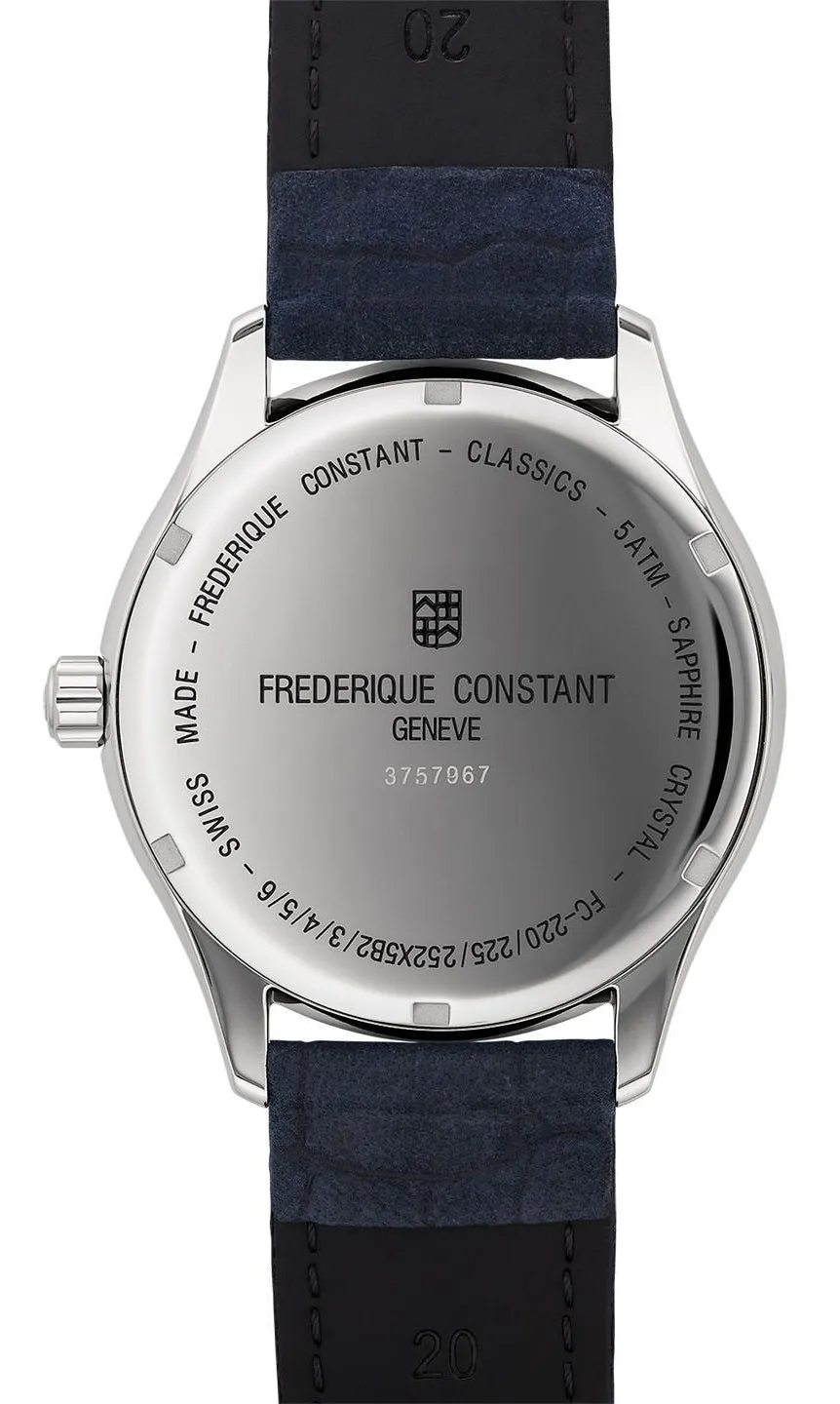 Frederique Constant Classics GMT Stainless Steel Blue Dial Blue Leather Strap Date Quartz Mens Watch FC-252NS5B6