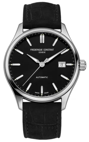 Frederique Constant Classics Index Automatic Stainless Steel Black Dial Black Leather Strap Date Mens Watch FC-303NB5B6
