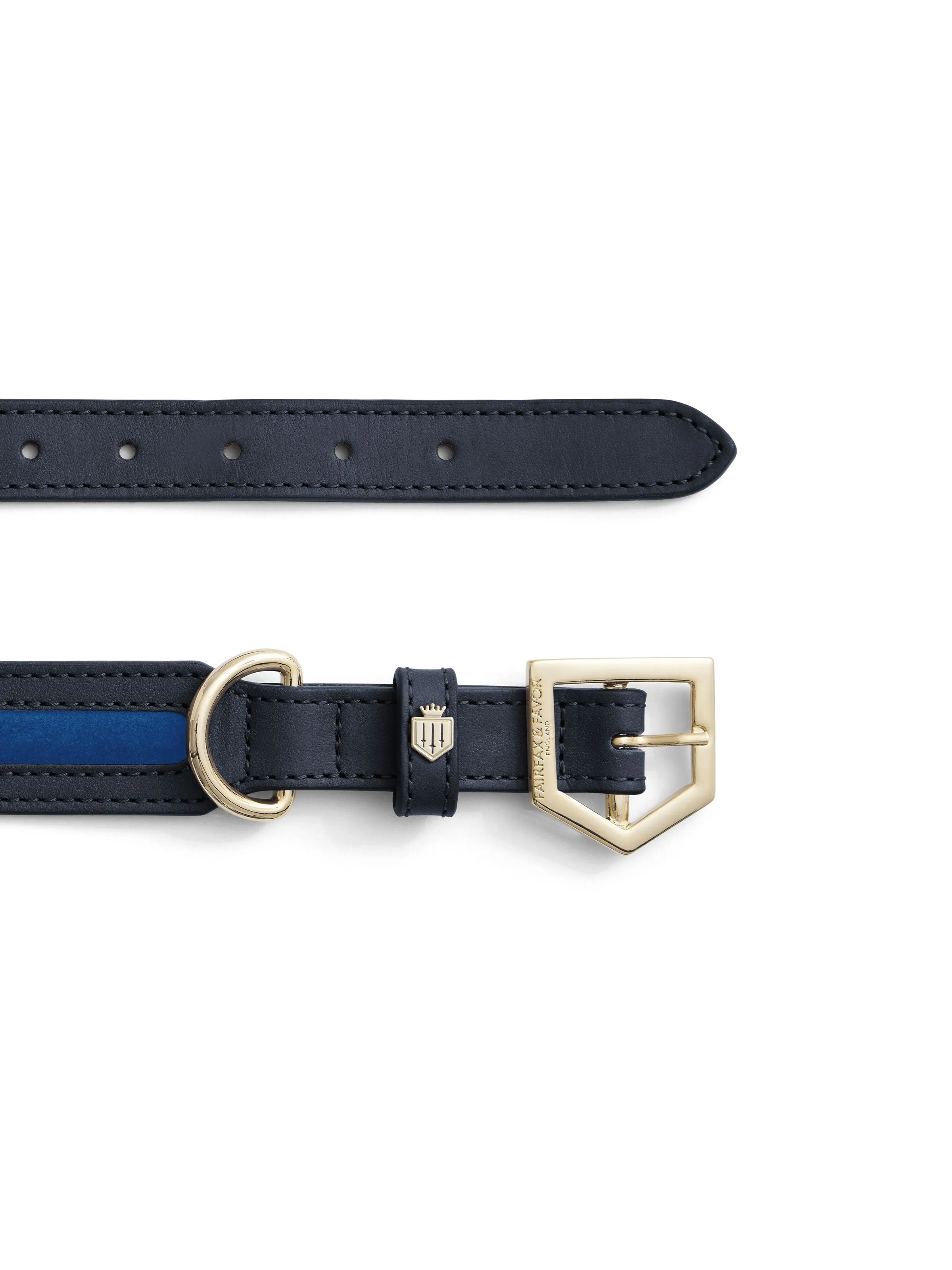 Hampton Dog Collar - Navy Leather & Porto Blue Suede