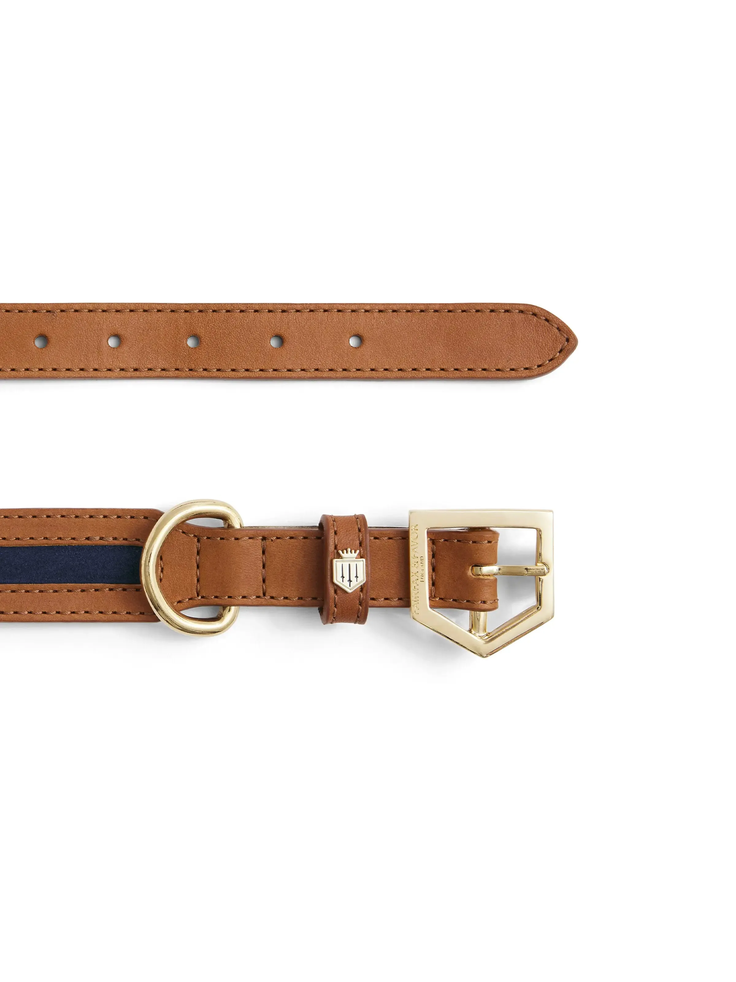 Hampton Dog Collar - Tan Leather and Navy Suede