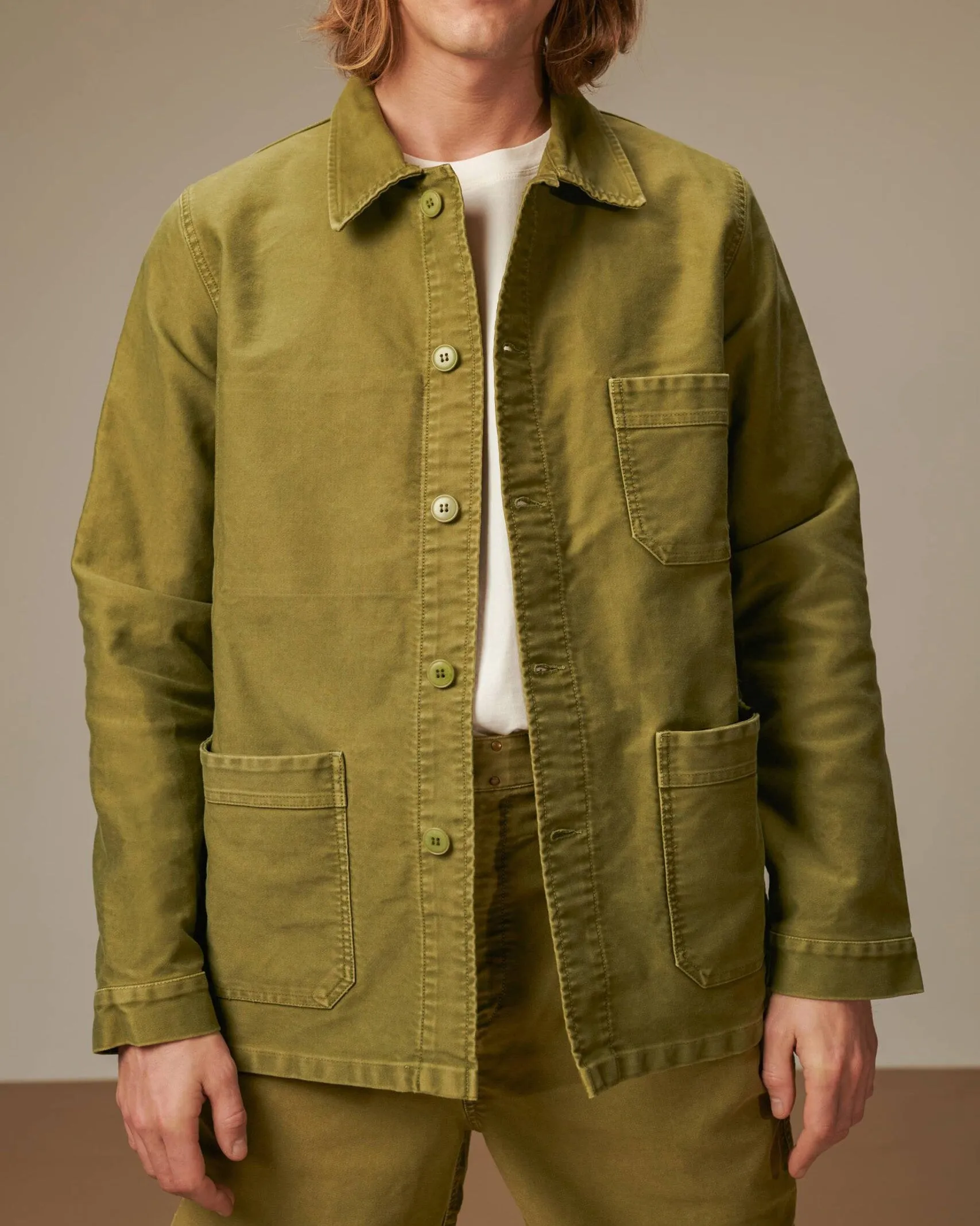 Le Mont St Michel Moleskin Vintage Washed Work Jacket - Khaki