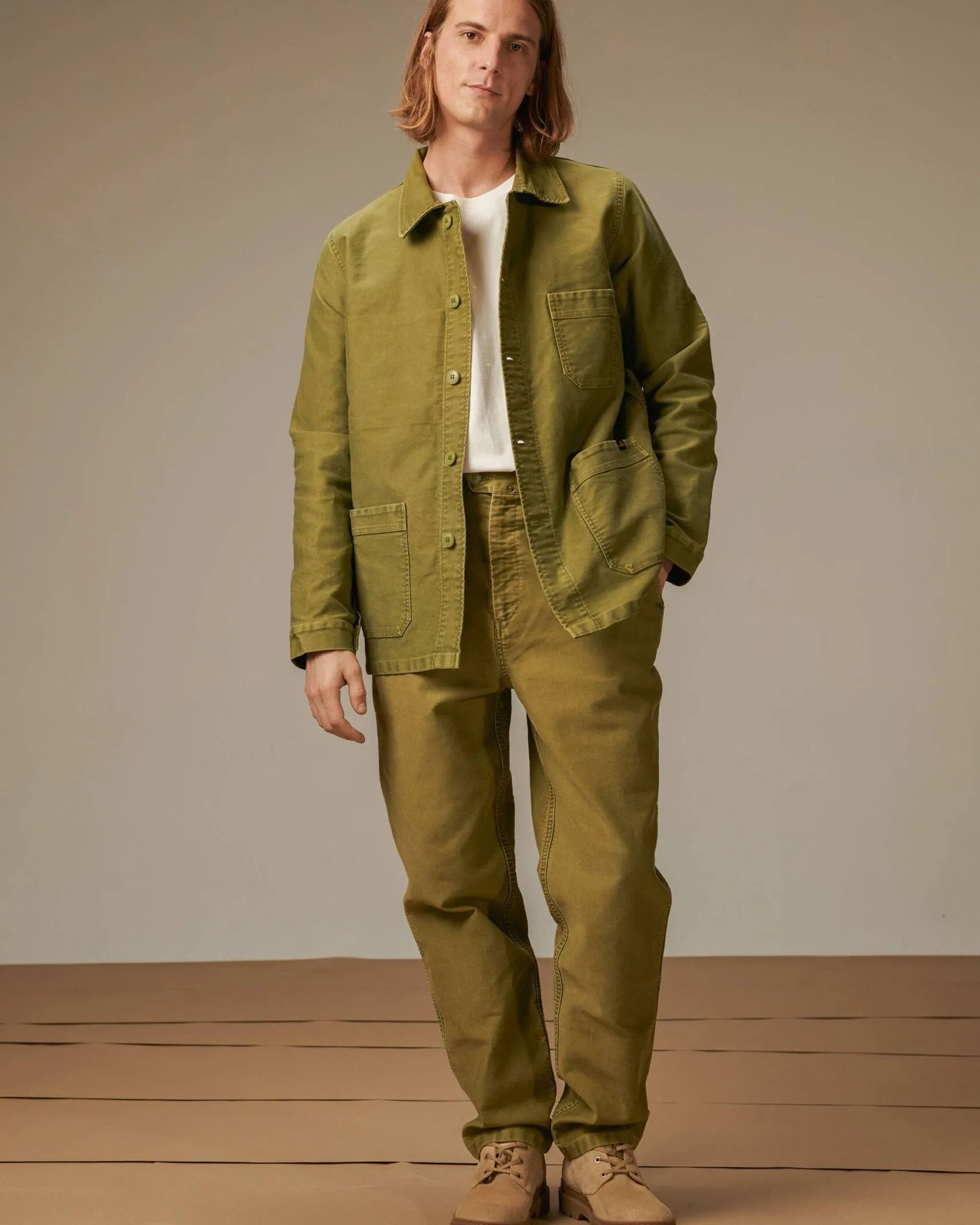 Le Mont St Michel Moleskin Vintage Washed Work Jacket - Khaki