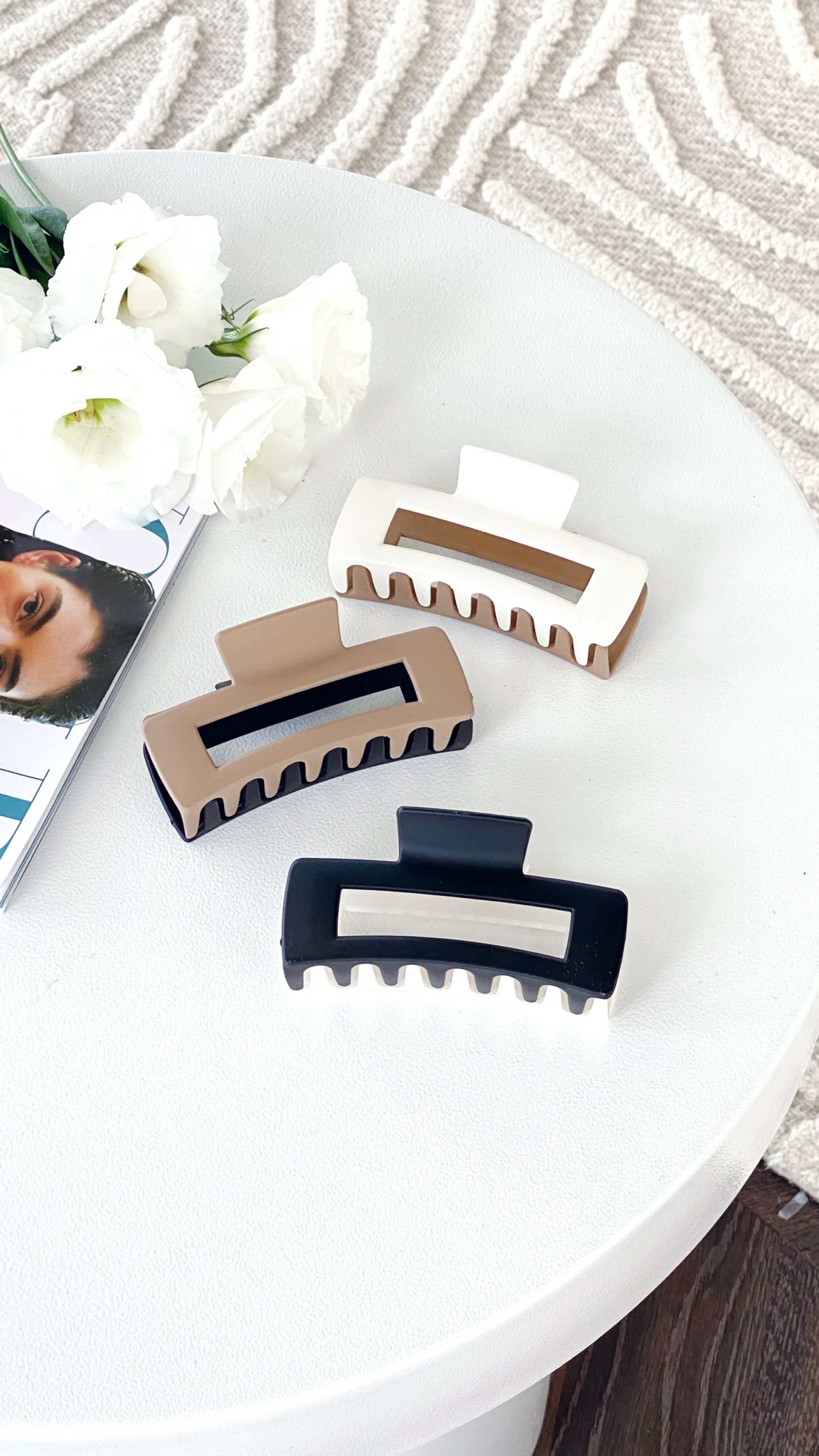 Lily Two Tone Rectangle Clip - Tan/Black
