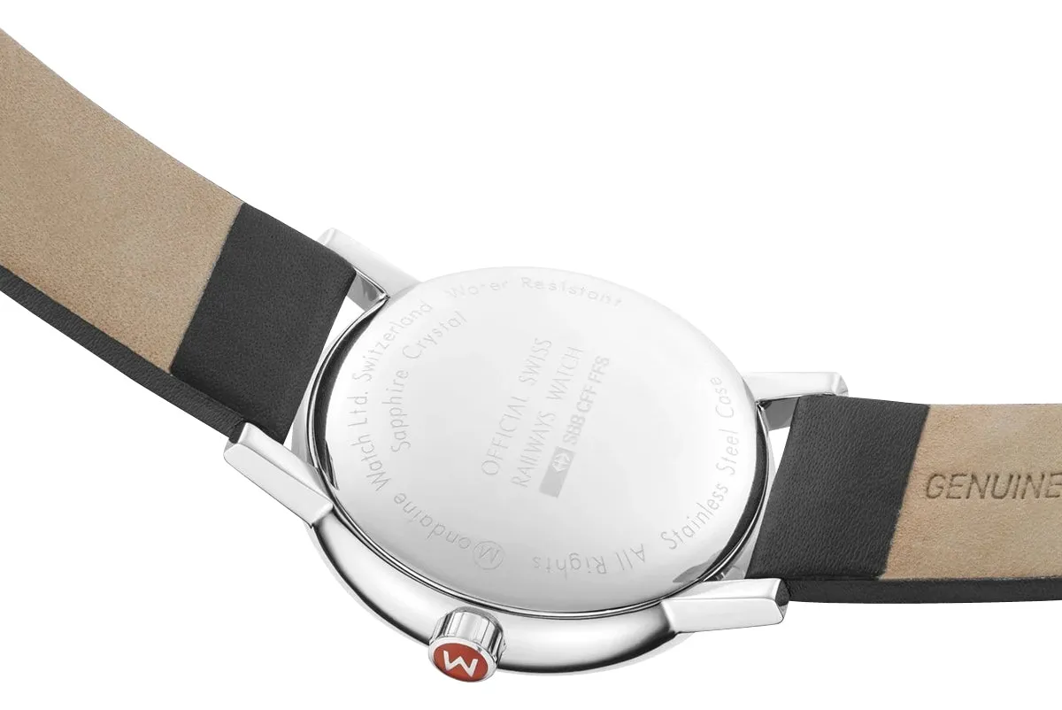 Mondaine EVO2 Stainless Steel White Dial Black Leather Strap Date Quartz Mens Watch MSE.40210.LB