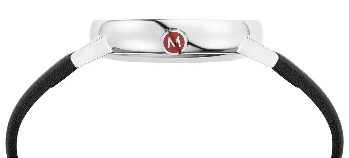 Mondaine EVO2 Stainless Steel White Dial Black Leather Strap Date Quartz Mens Watch MSE.40210.LB