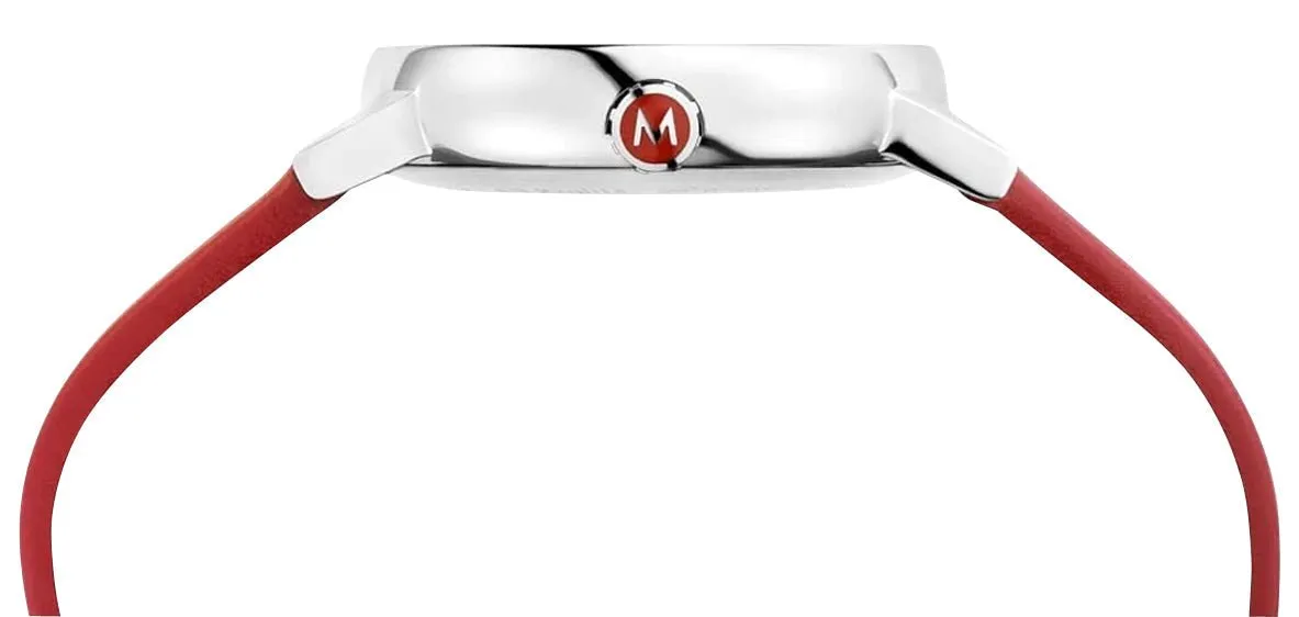 Mondaine EVO2 Stainless Steel White Dial Red Leather Strap Quartz Unisex Watch MSE.35110.LC