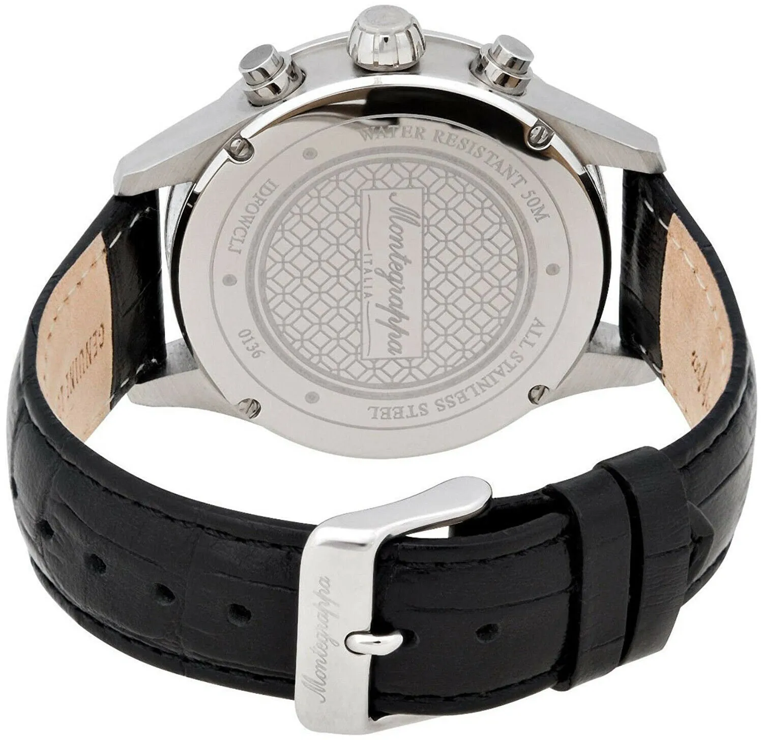 Montegrappa Fortuna Chronograph Date White Dial Black Leather Strap Quartz Men's Watch IDFOWCLJ