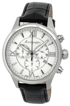 Montegrappa Fortuna Chronograph Date White Dial Black Leather Strap Quartz Men's Watch IDFOWCLJ