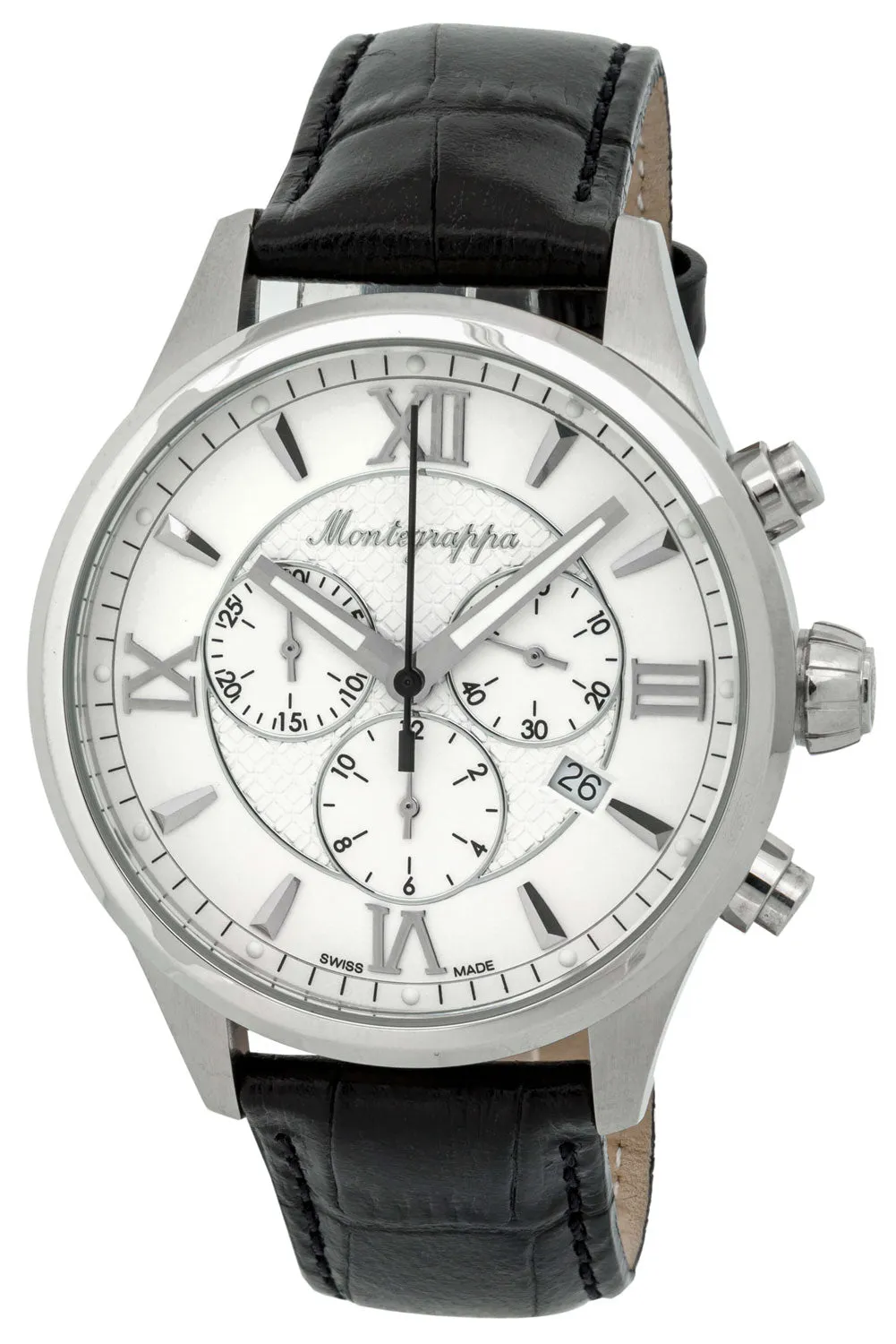Montegrappa Fortuna Chronograph Date White Dial Black Leather Strap Quartz Men's Watch IDFOWCLJ