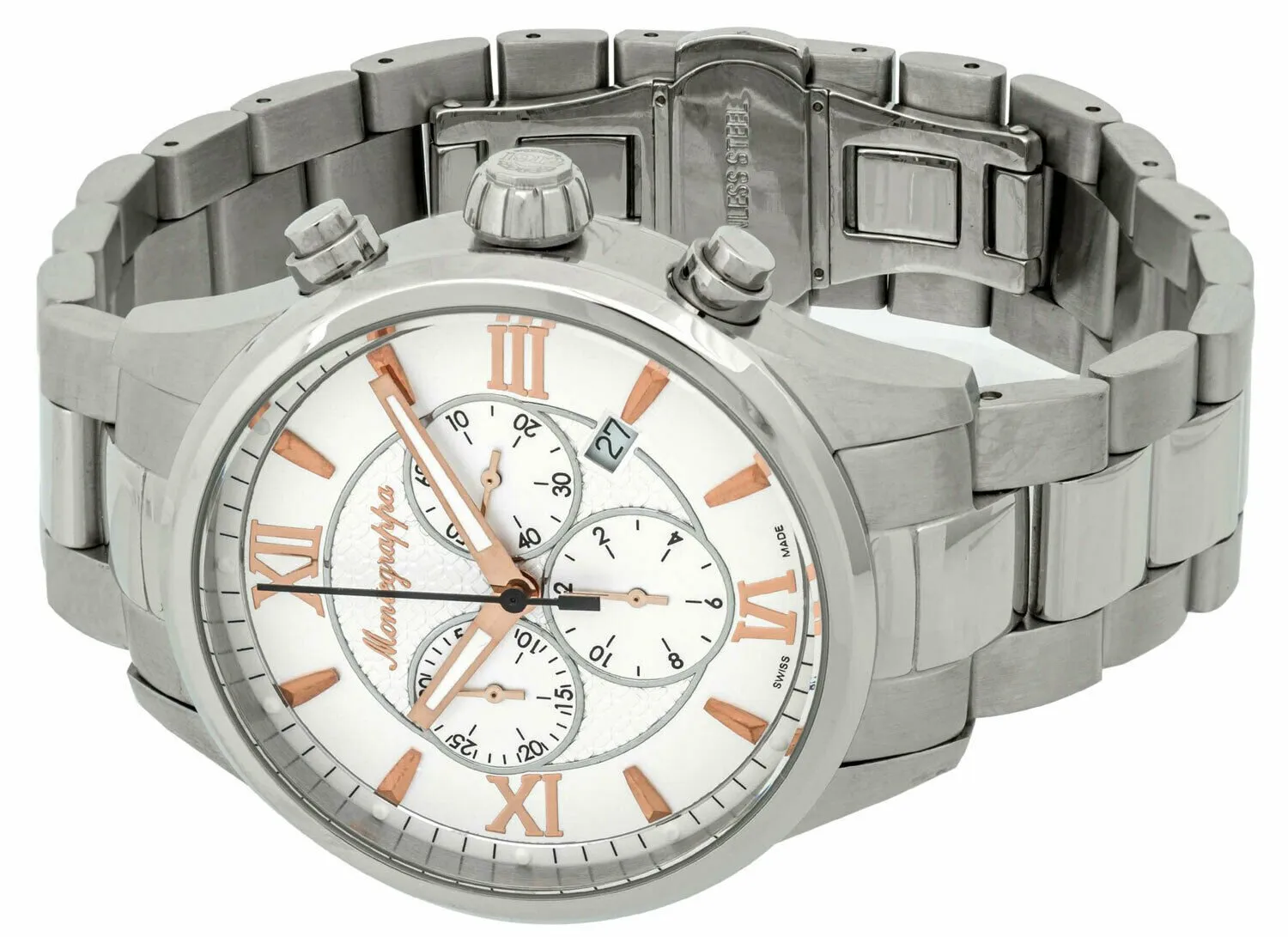 Montegrappa Fortuna Chronograph Date White Dial Stainless Steel Quartz Men's Watch IDFOWCIR