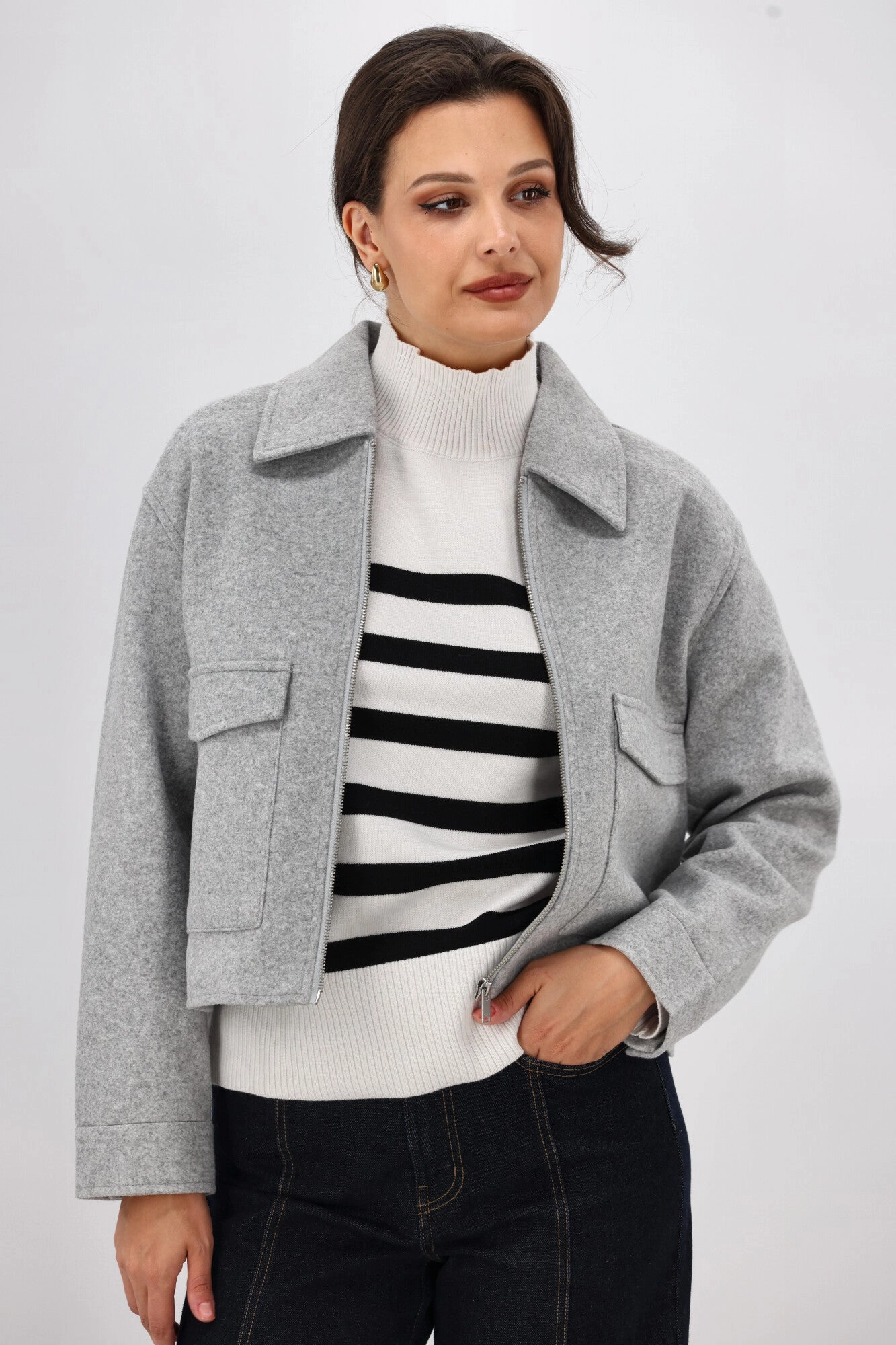 ONLY Bari L/S High Neck Stripe Jumper Cloud