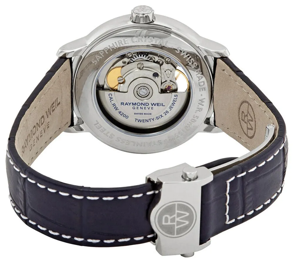 Raymond Weil Maestro Automatic Stainless Steel Blue Dial Blue Leather Strap Mens Watch 2227-STC-00508