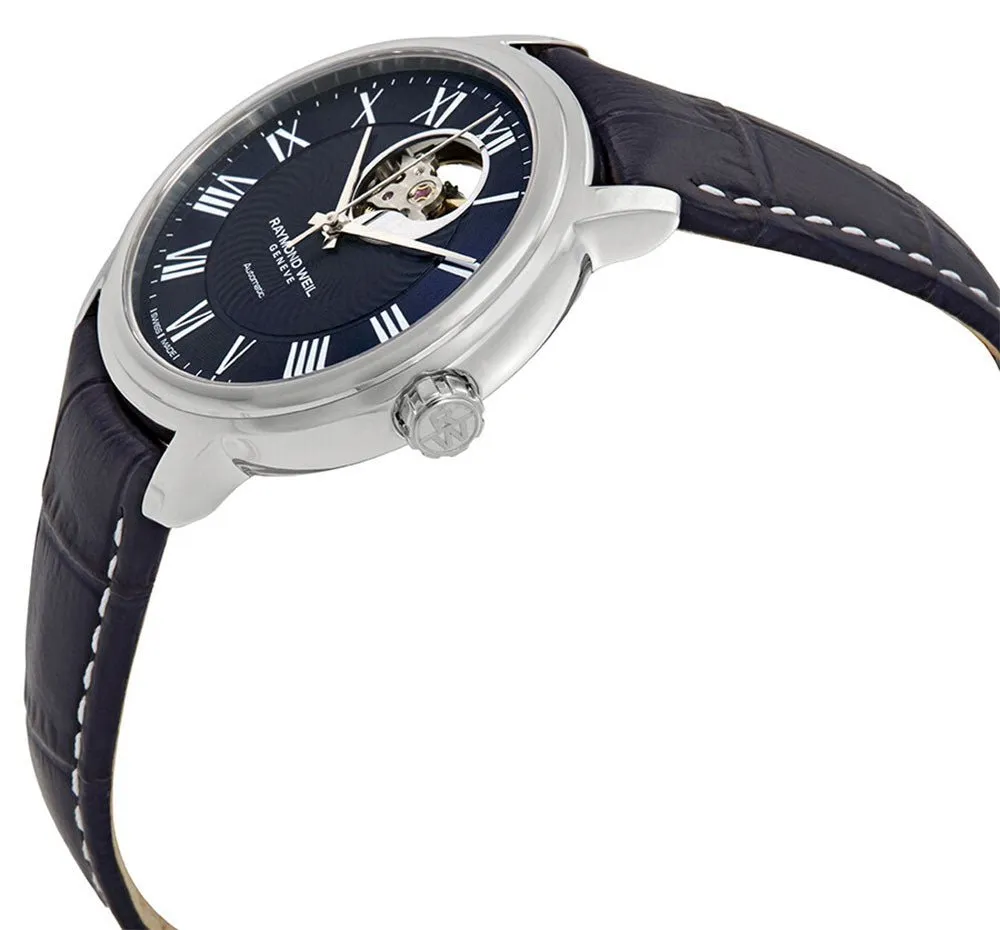 Raymond Weil Maestro Automatic Stainless Steel Blue Dial Blue Leather Strap Mens Watch 2227-STC-00508