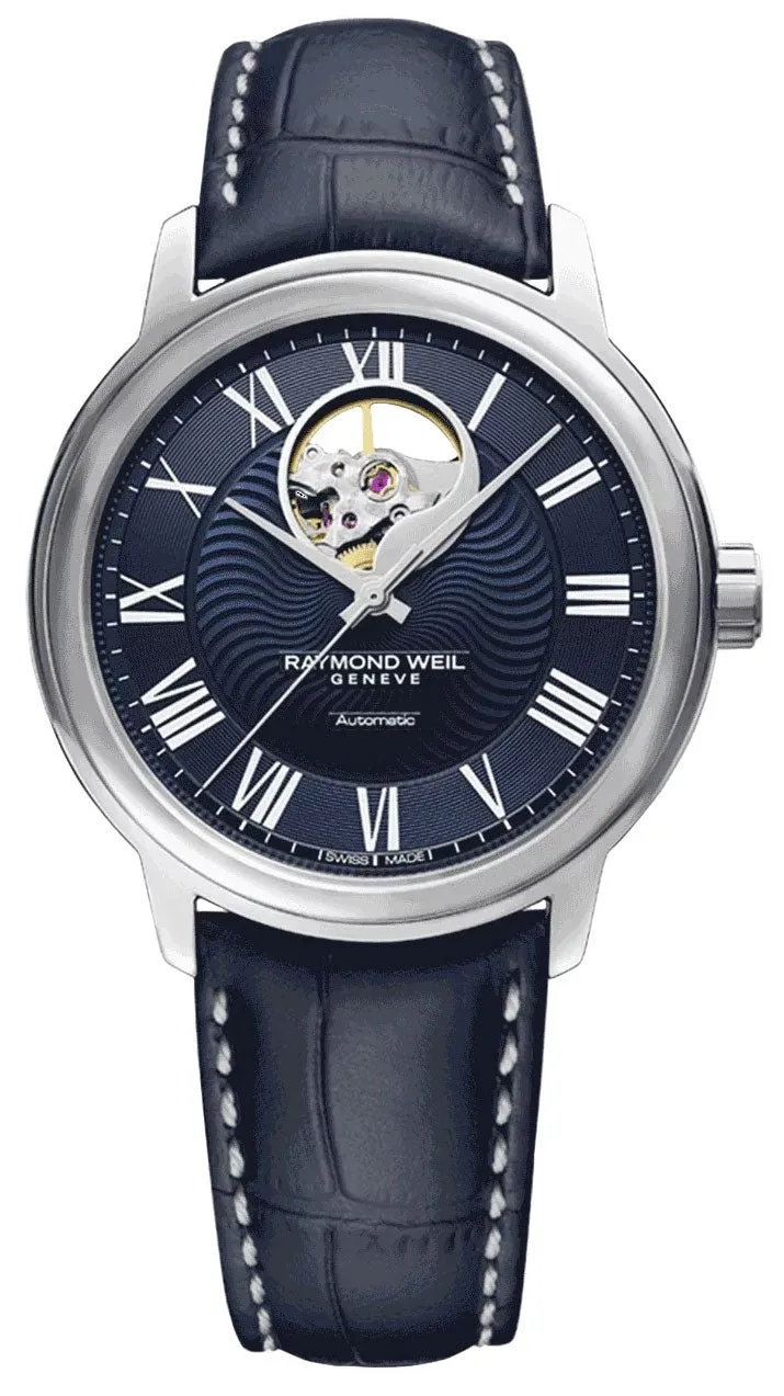 Raymond Weil Maestro Automatic Stainless Steel Blue Dial Blue Leather Strap Mens Watch 2227-STC-00508
