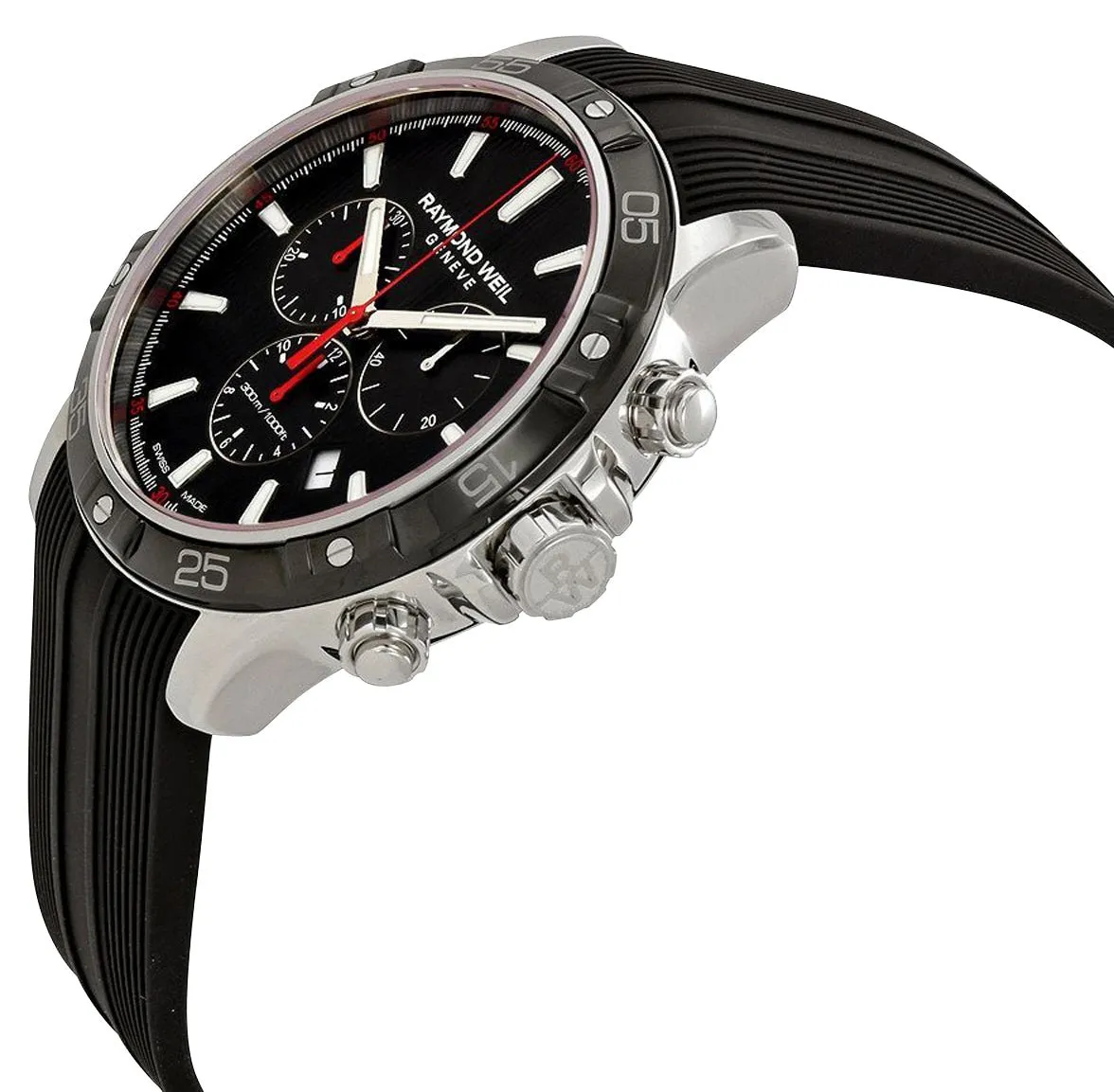 Raymond Weil Tango Chronograph Stainless Steel Black Dial Rubber Strap Date Divers Quartz Mens Watch 8560-SR1-20001