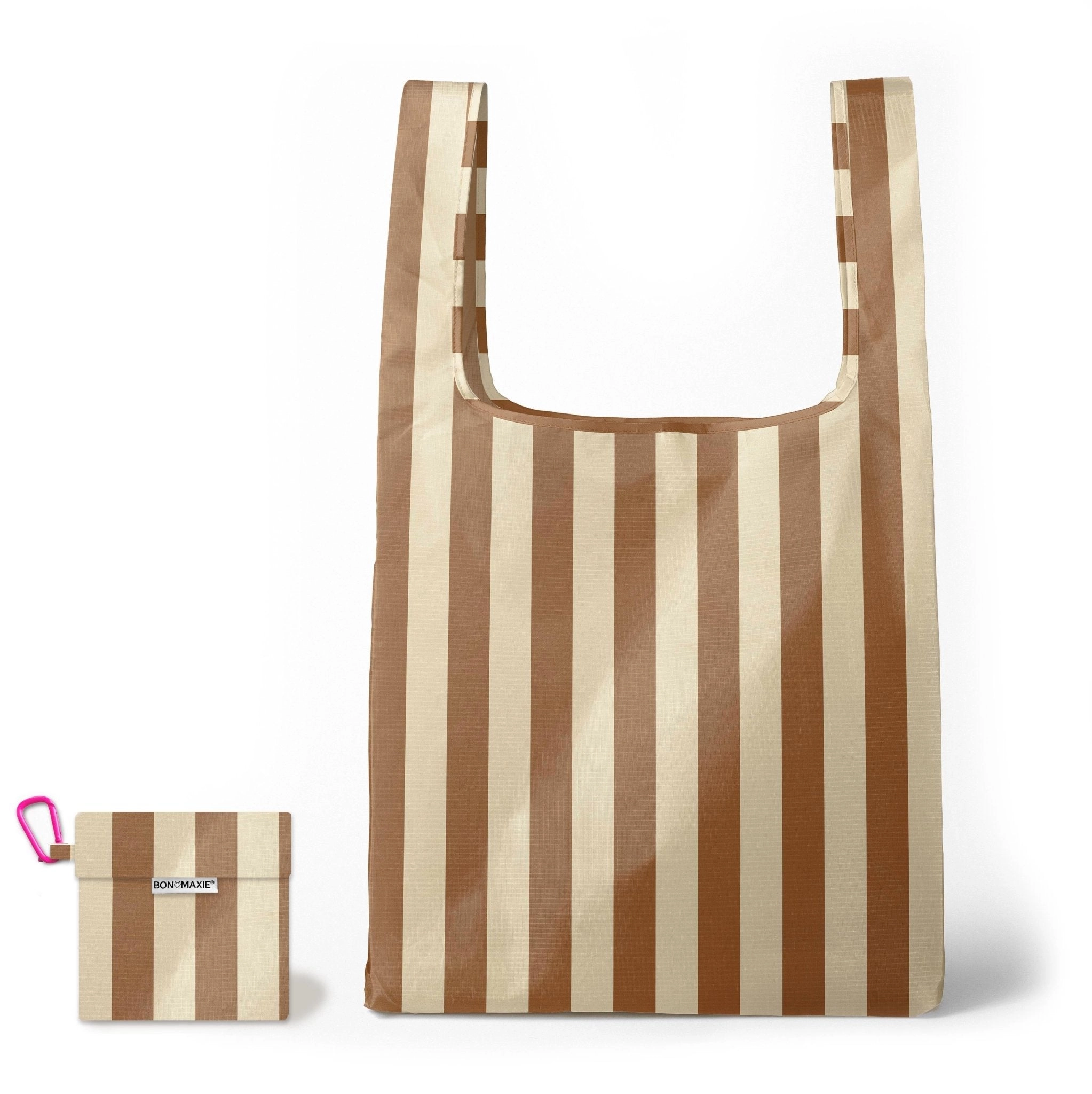 Reusable Shopping Bag - 2 Sizes -- Tan/Beige Stripe