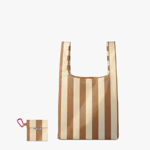 Reusable Shopping Bag - 2 Sizes -- Tan/Beige Stripe