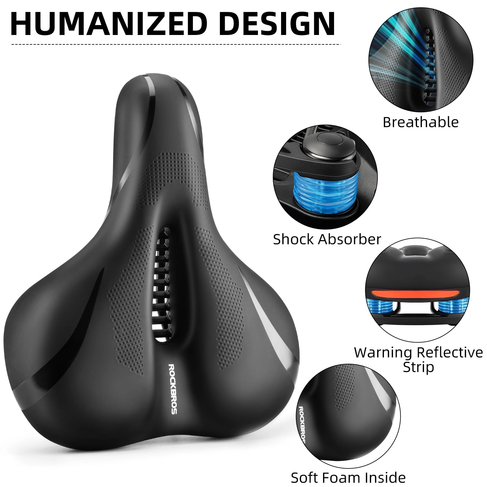 ROCKBROS Comfort Gel Bike Seat Breathable Waterproof Saddle Cruiser/Mountain/Fat Bikes