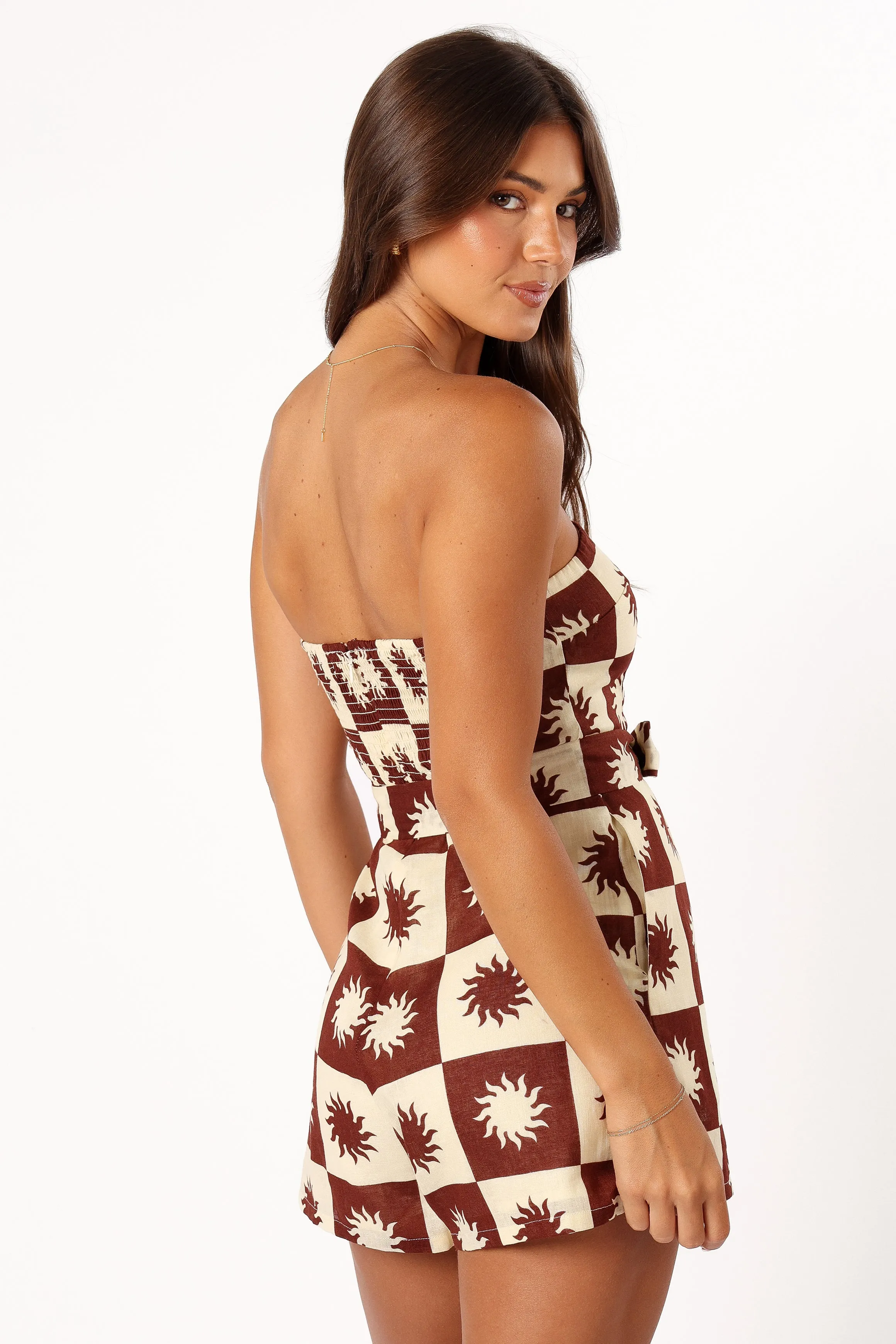 Sofie Strapless Playsuit - Brown Cream
