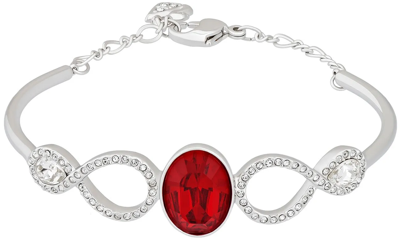 Swarovski Miles Rhodium Plated Stainless Steel Siam Red Crystal Bangle Chain Bracelet for Women 5039225