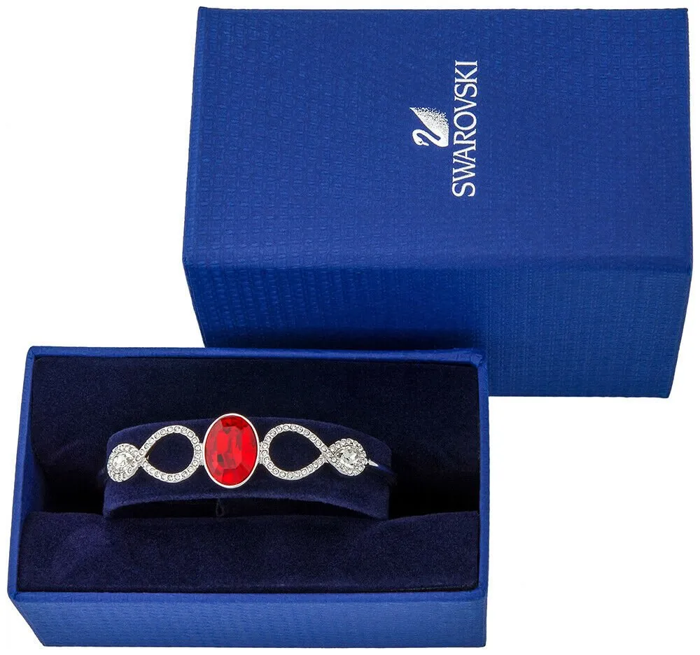 Swarovski Miles Rhodium Plated Stainless Steel Siam Red Crystal Bangle Chain Bracelet for Women 5039225