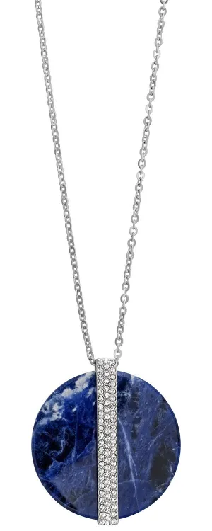 Swarovski Sodalite Disk Large Blue Pendant with Crystals 5139483 Rhodium Plated Steel Chain Necklace for Women