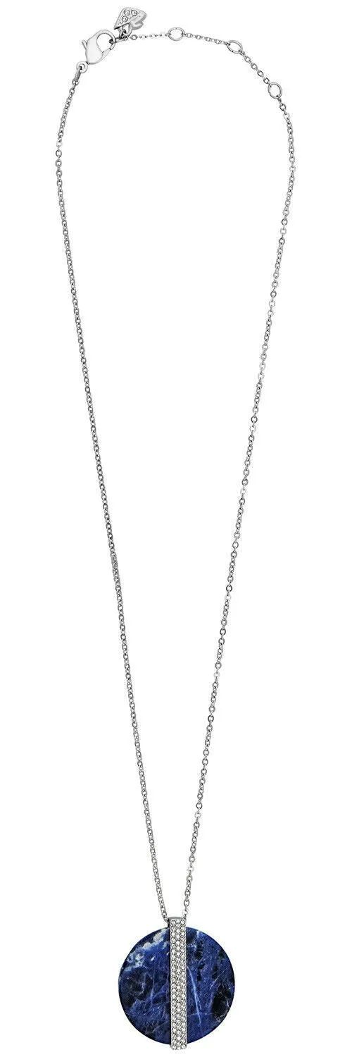 Swarovski Sodalite Disk Large Blue Pendant with Crystals 5139483 Rhodium Plated Steel Chain Necklace for Women