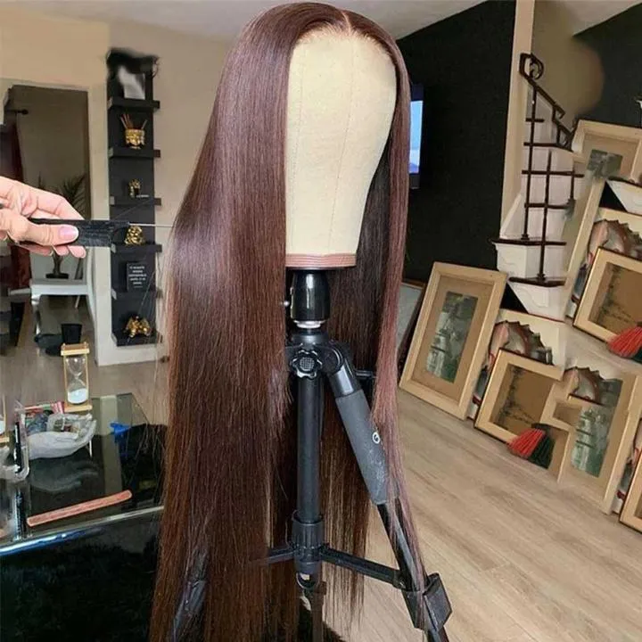 Tuneful Chocolate Brown #4 Colored 13x4 Lace Front Human Hair Straight Wigs Bogo Deal