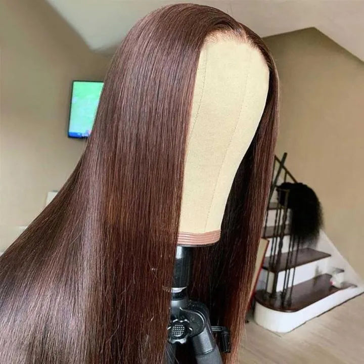 Tuneful Chocolate Brown #4 Colored 13x4 Lace Front Human Hair Straight Wigs Bogo Deal