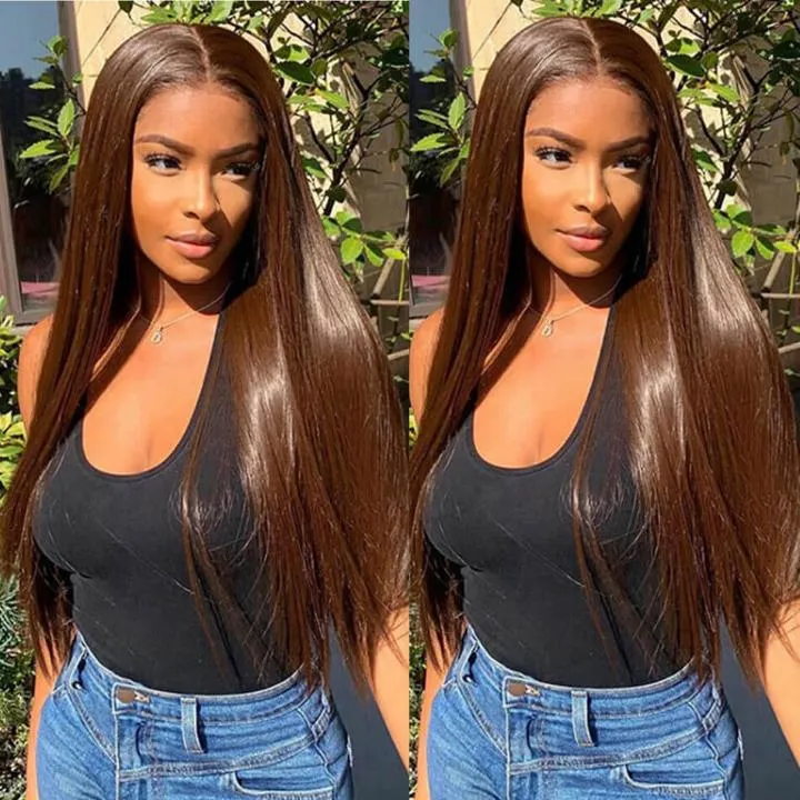 Tuneful Chocolate Brown #4 Colored 13x4 Lace Front Human Hair Straight Wigs Bogo Deal
