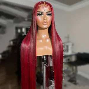 Tuneful Glueless Red Balayage Color 13x6 6x5 Lace Frontal Closure Human Hair Wigs