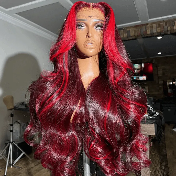Tuneful Glueless Red Balayage Color 13x6 6x5 Lace Frontal Closure Human Hair Wigs