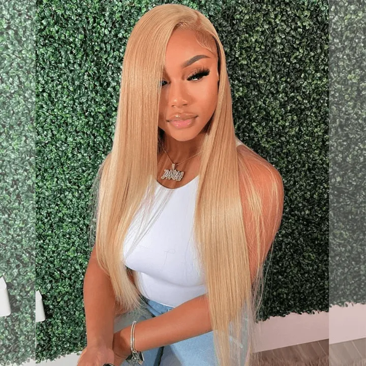Tuneful Honey Blonde Colored 13x4 Lace Frontal Human Hair 180% Density Straight Wigs Bogo Deal