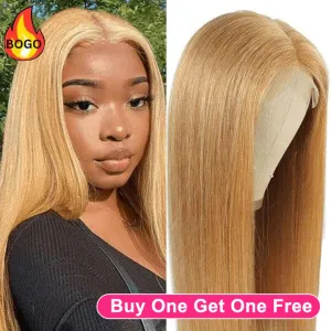 Tuneful Honey Blonde Colored 13x4 Lace Frontal Human Hair 180% Density Straight Wigs Bogo Deal